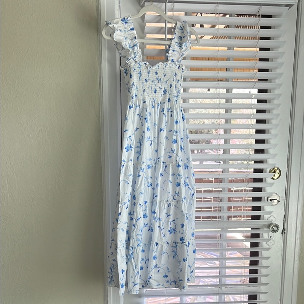 Hill House White and Blue FloralMaxi Dress